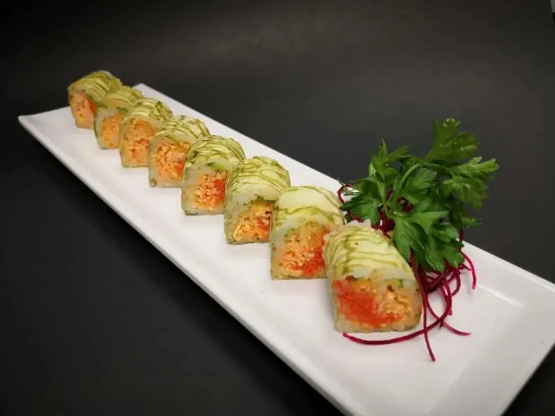 Wrapped sushi roll stuffed with spicy crab salad at Shoku Sushi & Bar, a Japanese Restaurant in Monroe